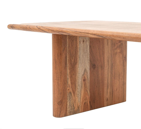A rustic bardo coffee table with a smooth light brown wooden top and sturdy slatted base perfect for any space