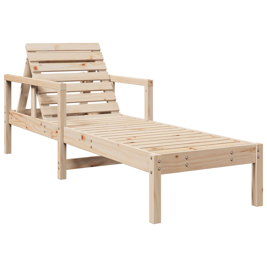 Light-colored wooden outdoor chaise lounge with slatted back and seat made from natural pine wood baren pinewood 200cm