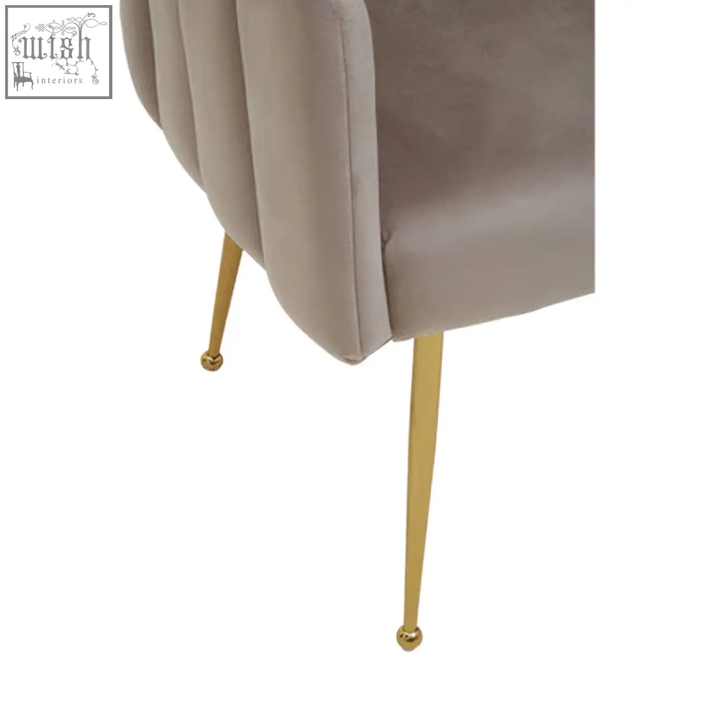 Beige mink velvet scalloped dining chair with gold-tone metal legs perfect for stylish dining spaces