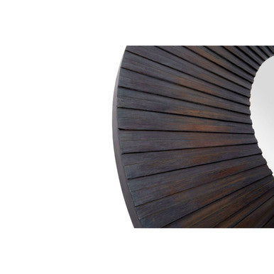 Dark wood framed circular barn antique wood effect wall mirror with radial slats for rustic decor
