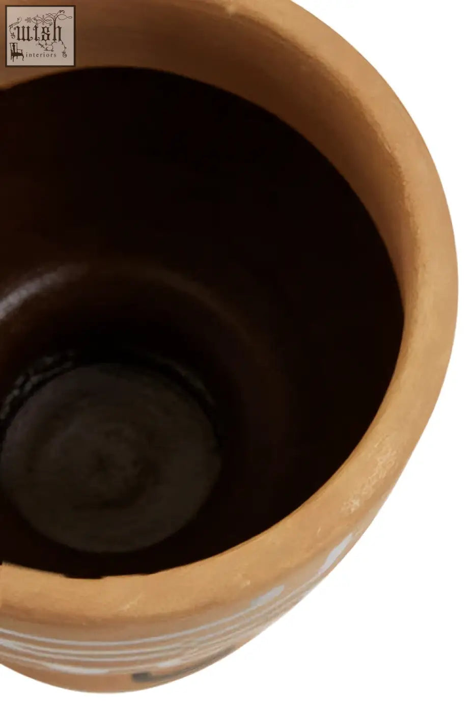 Barren hand painted earthenware planter with smooth brown finish and subtle horizontal ridges near the base