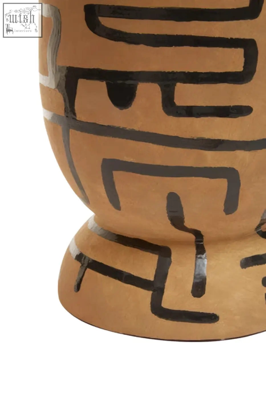Terracotta barren hand painted earthenware planter with bold black geometric patterns and hand painted details