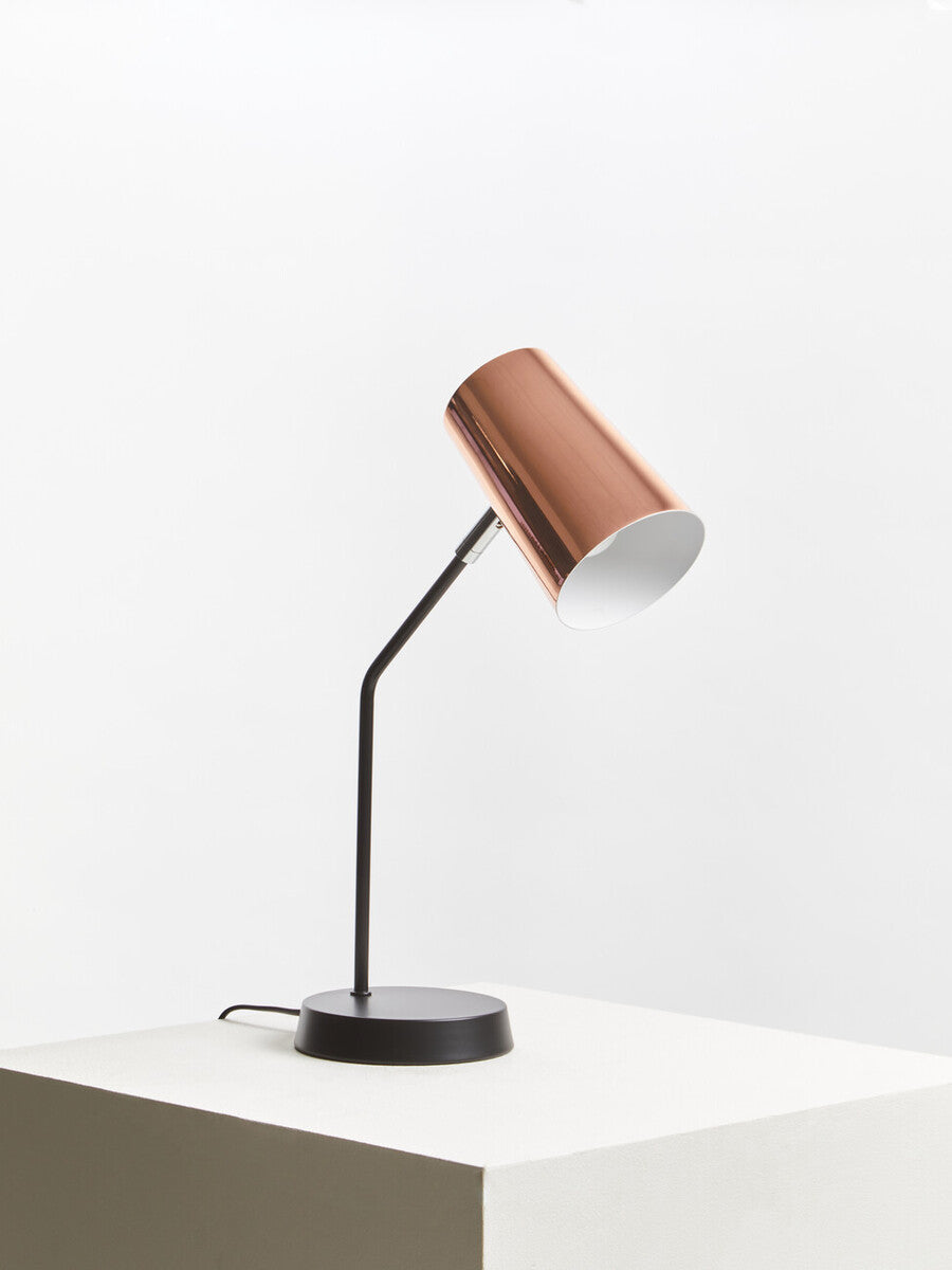 Bart copper desk lamp with copper finish, black adjustable arm, and base perfect for any stylish copper desk setup