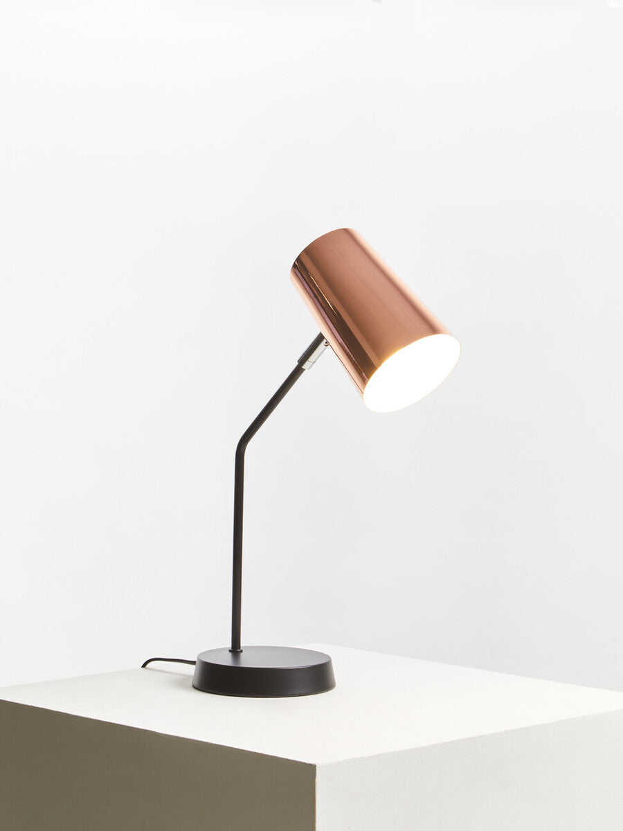 Bart copper desk lamp with copper finish and black adjustable arm ideal as a stylish copper desk lamp