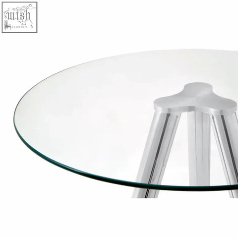 Barton round glass bar table with clear glass top and chrome tripod base perfect for stylish glass bar table setups