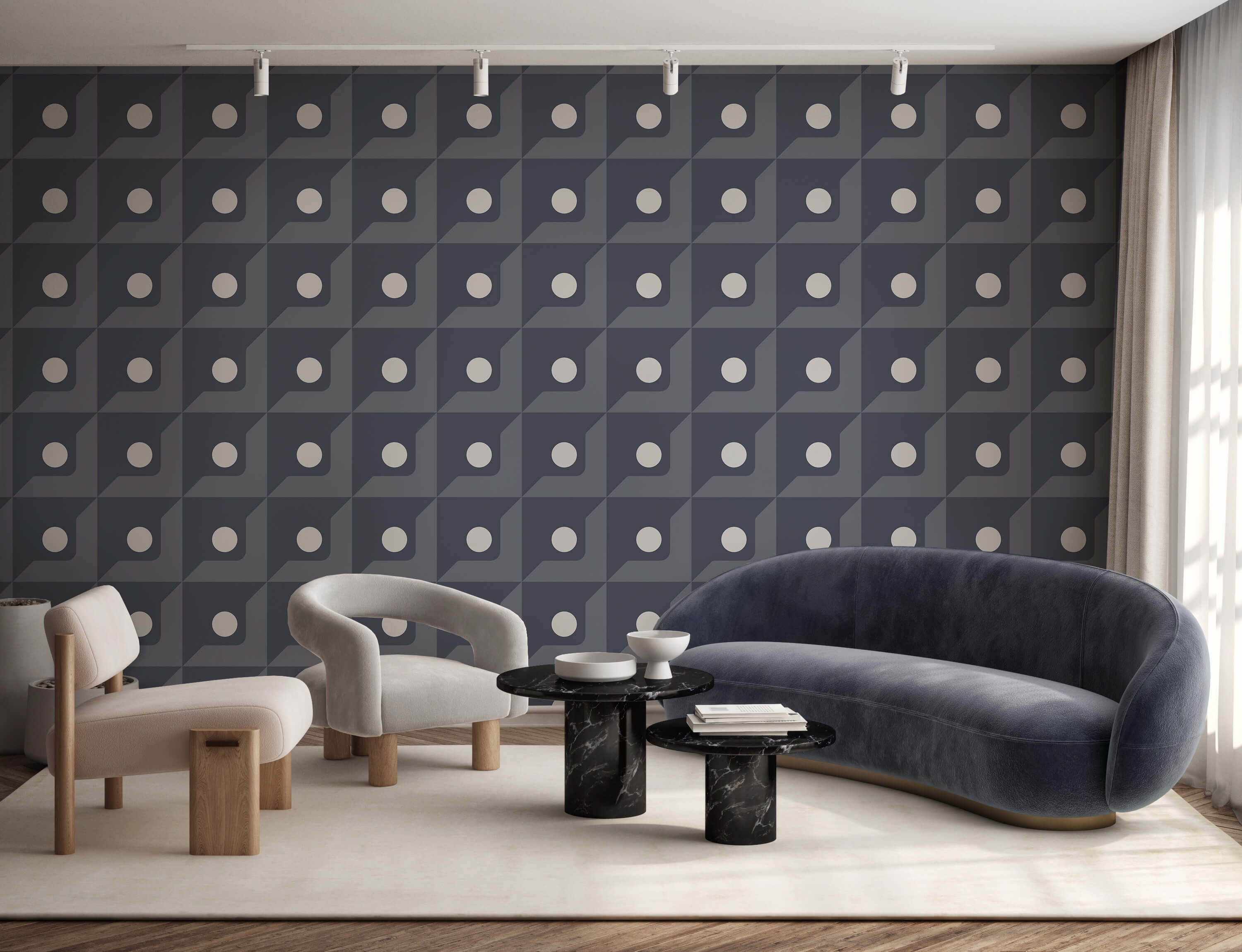 Blue velvet curved sofa base showing soft fabric and sleek design for cozy living room seating