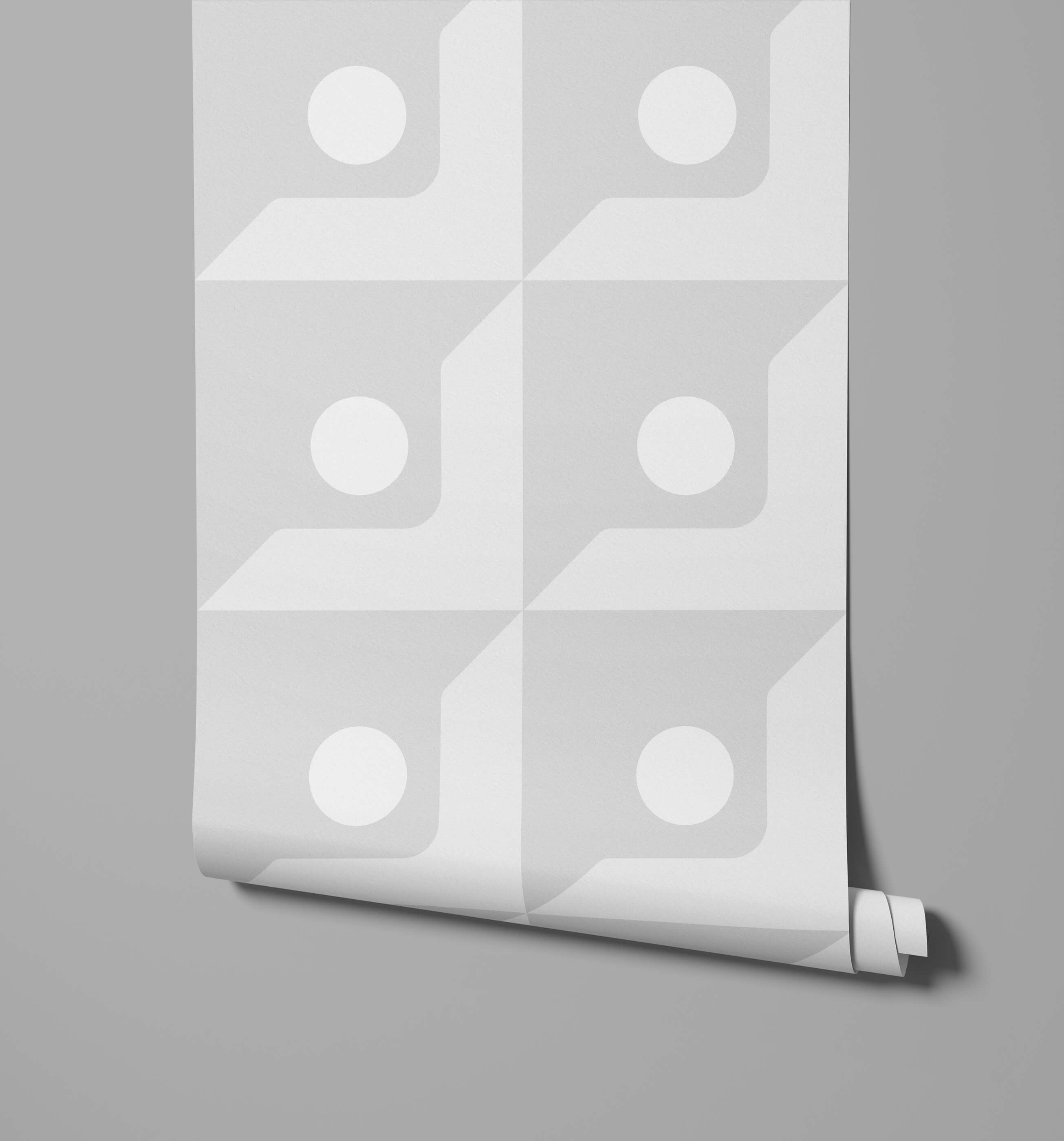 Base minimalist white wallpaper roll with soft gray geometric abstract human figure pattern