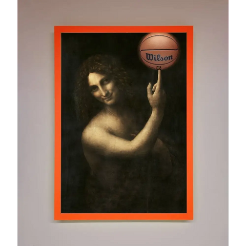 Basketball Renaissance Altered Framed Print - A3 (29.7 x 42 cm) / Neon Orange - Framed Print