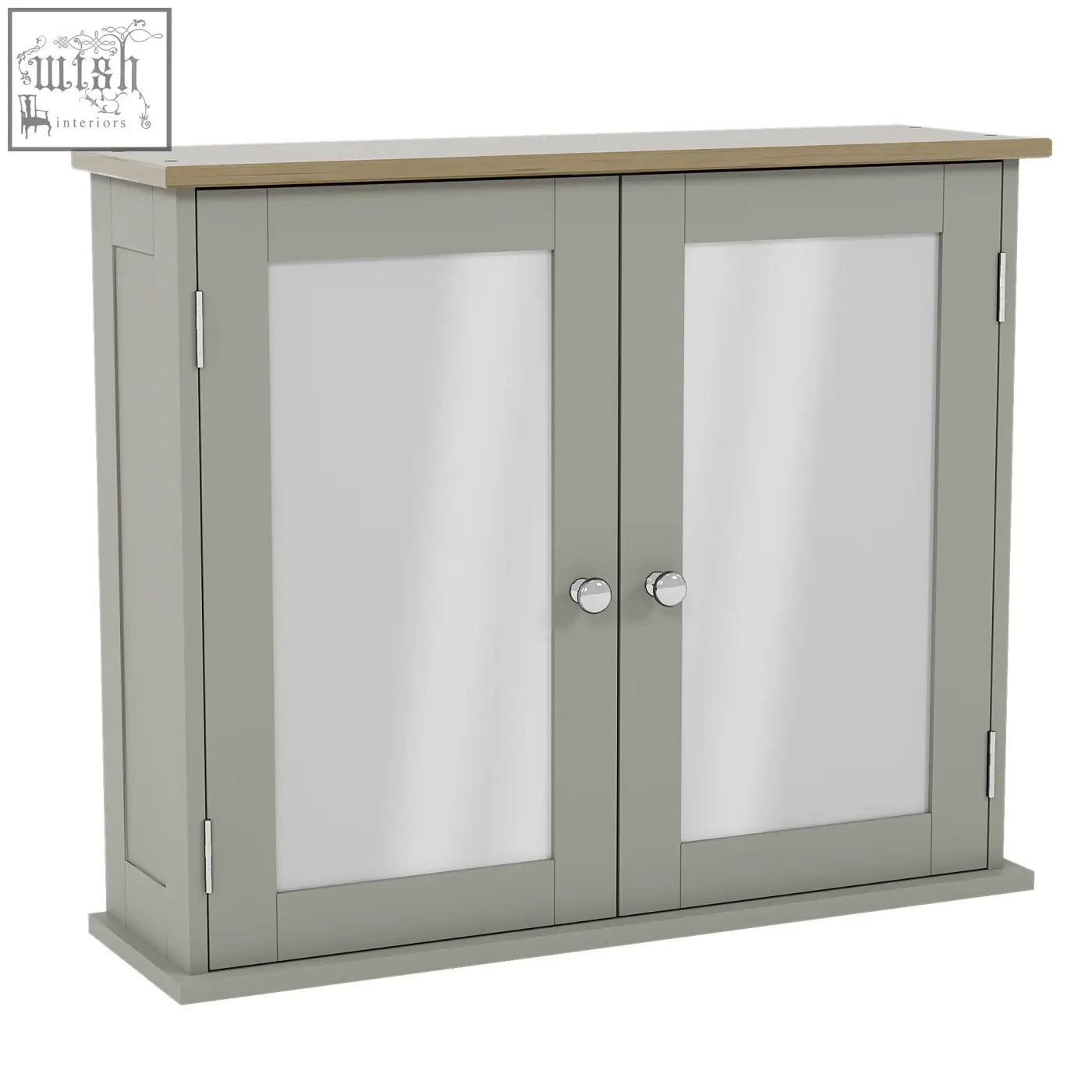Gray wooden bath vida priano wall cabinet with oak top and two door mirrored storage for bathroom