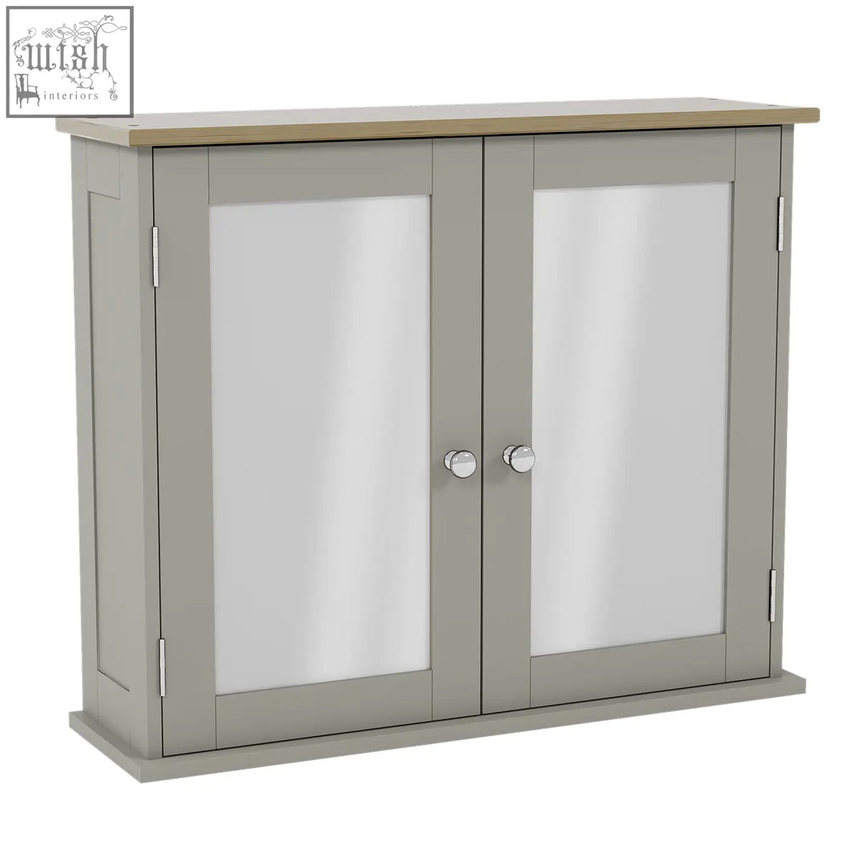 Gray wooden bath vida priano wall cabinet with oak top and two door mirrored storage for bathroom