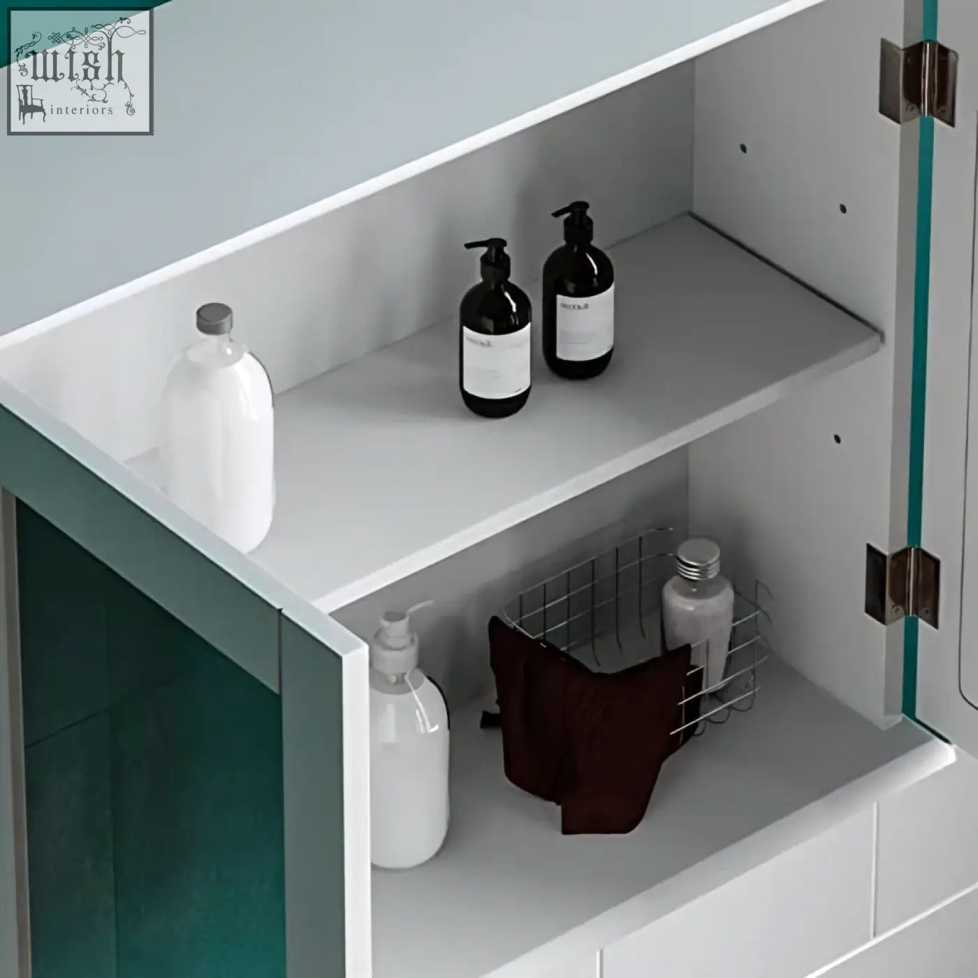 Bath vida priano white door mirrored bathroom cabinet with two shelves for toiletries wall mounted storage cupboard