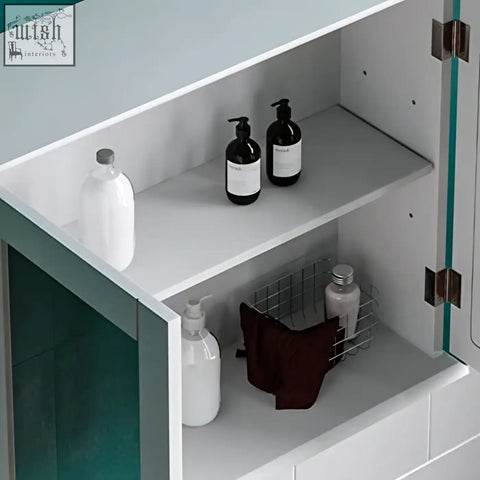 Bath vida priano white door mirrored bathroom cabinet with two shelves for toiletries wall mounted storage cupboard