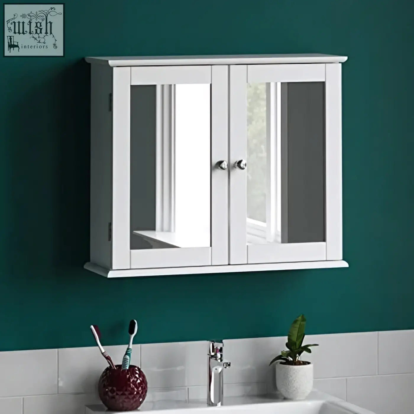 White bath vida priano double door mirrored bathroom cabinet with silver knobs wall mounted storage cupboard