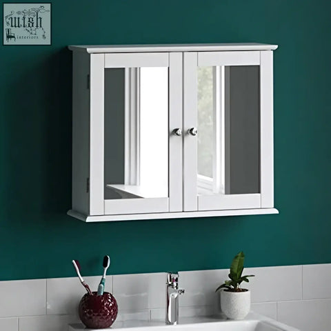 White bath vida priano double door mirrored bathroom cabinet with silver knobs wall mounted storage cupboard