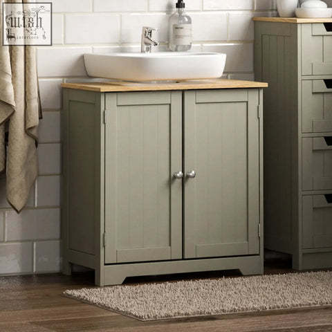Gray wooden bath vida priano bathroom vanity with light oak countertop and silver knobs for under sink storage