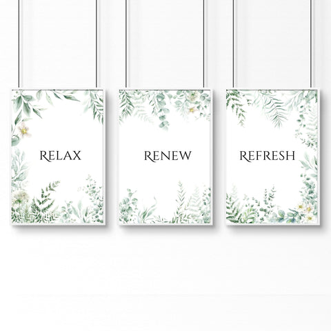 Bathroom Decor Green | Set of 3 wall art prints