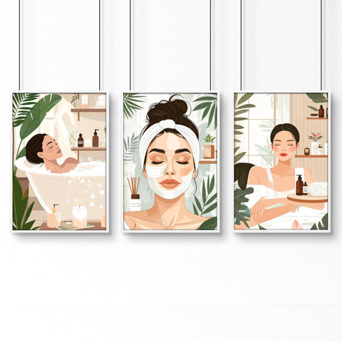 Bathroom Wall Decor Framed | Set of 3 Boho Women Wall art Prints