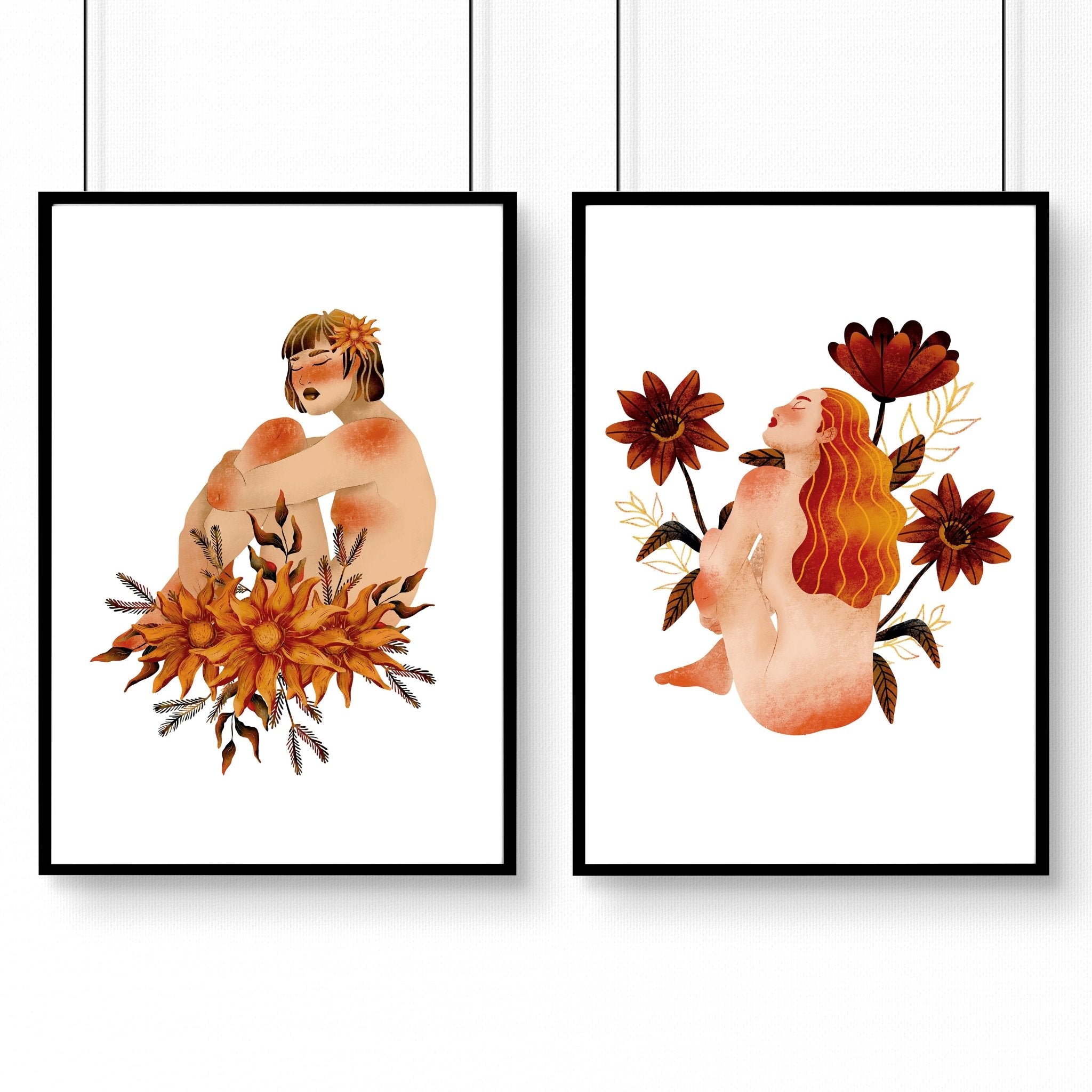 Framed pictures for bathrooms | set of 2 Ladies wall art prints