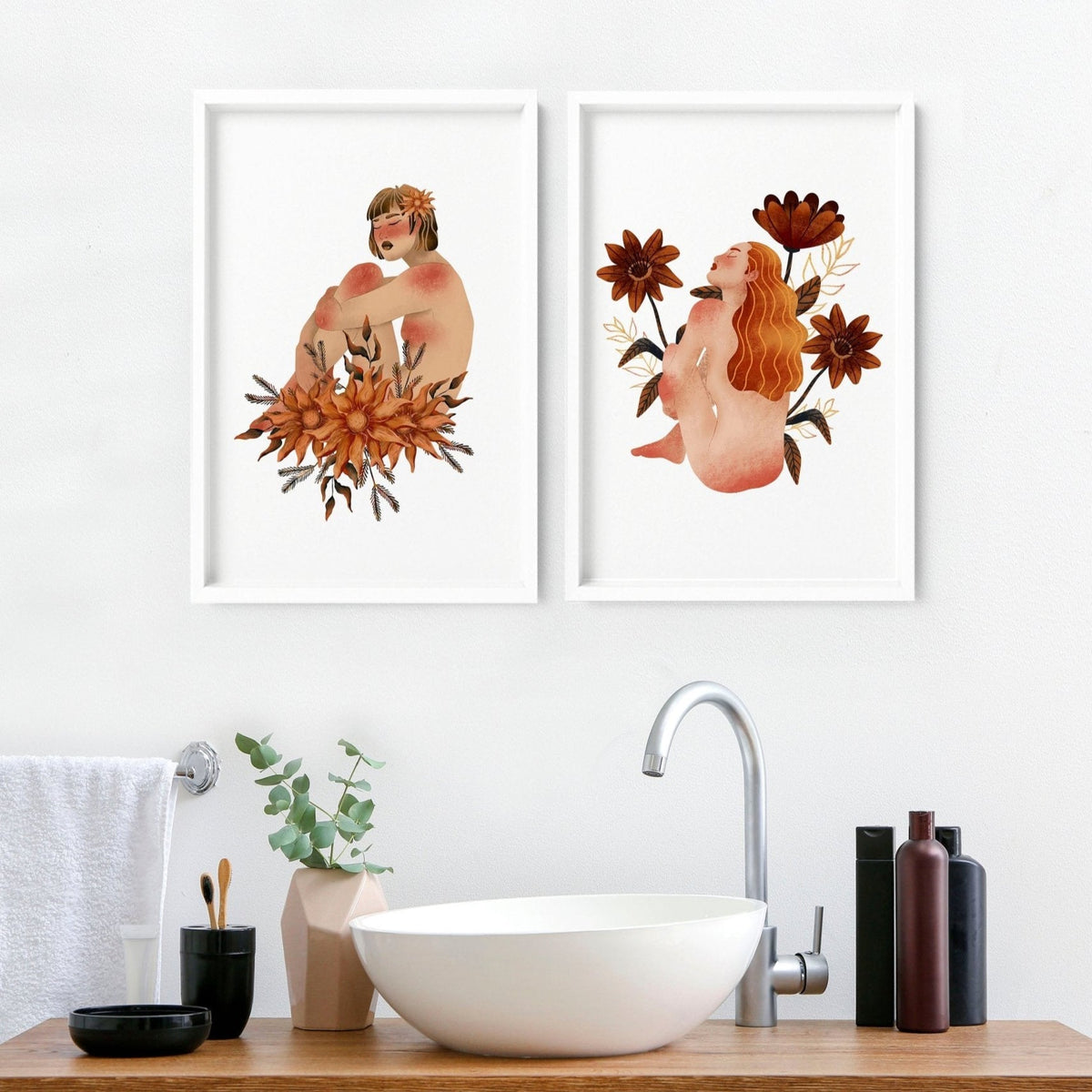 Framed pictures for bathrooms | set of 2 Ladies wall art prints