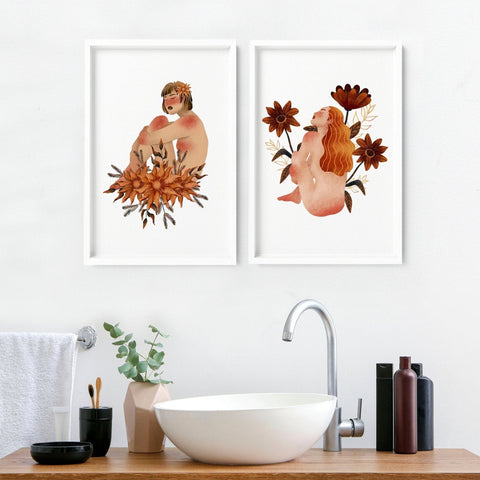 Framed pictures for bathrooms | set of 2 Ladies wall art prints