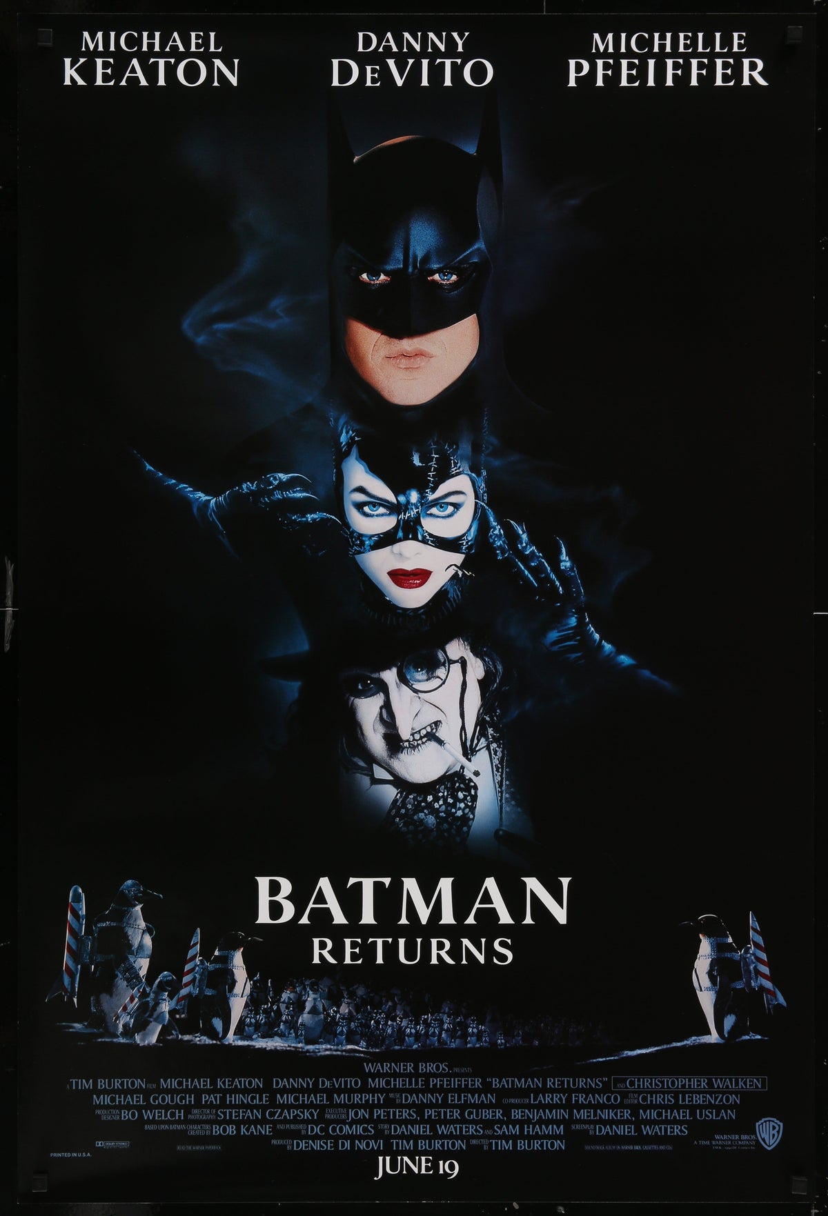 Batman returns 1992 original us one sheet movie poster featuring iconic black batman mask with a menacing design