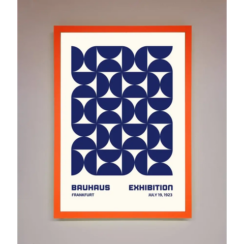 Bauhaus Print July 1923 Navy Blue Abstract Framed Wall Art - A3 (29.7 x 42 cm) / Neon Orange - Framed Print