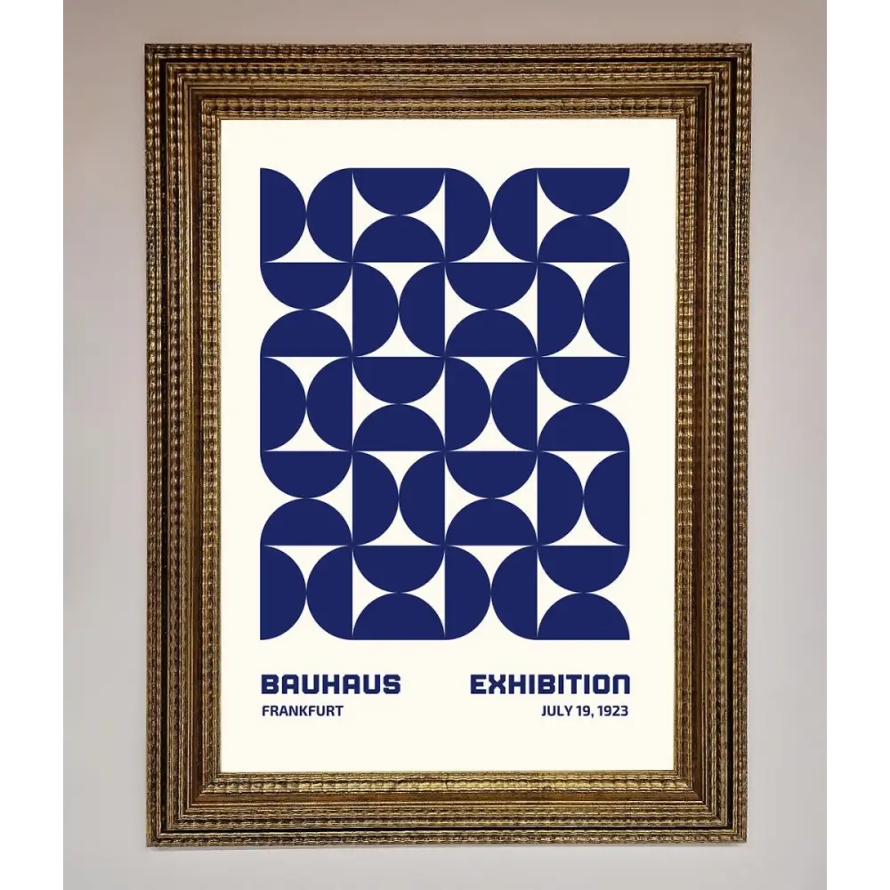 Bauhaus Print July 1923 Navy Blue Abstract Framed Wall Art - A3 (29.7 x 42 cm) / Ornate Gold - Framed Print
