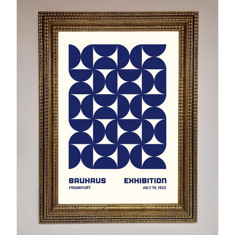 Bauhaus Print July 1923 Navy Blue Abstract Framed Wall Art - A3 (29.7 x 42 cm) / Ornate Gold - Framed Print