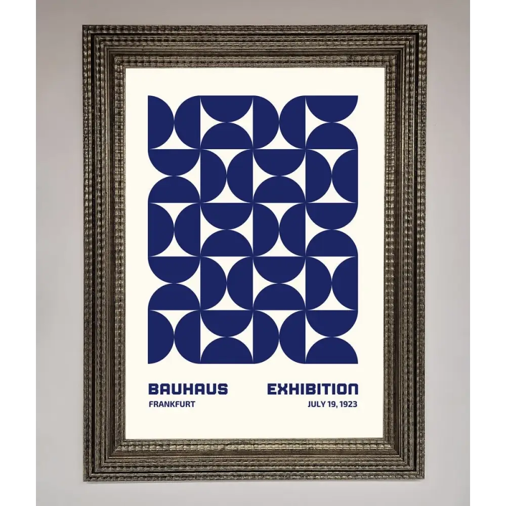 Bauhaus Print July 1923 Navy Blue Abstract Framed Wall Art - A3 (29.7 x 42 cm) / Ornate Silver - Framed Print