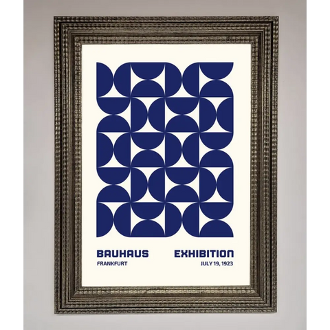 Bauhaus Print July 1923 Navy Blue Abstract Framed Wall Art - A3 (29.7 x 42 cm) / Ornate Silver - Framed Print