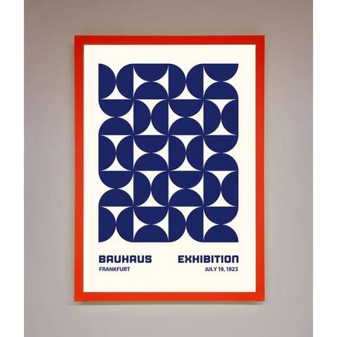Bauhaus Print July 1923 Navy Blue Abstract Framed Wall Art - B0 (100 x 141 cm) / Neon Red - Framed Print
