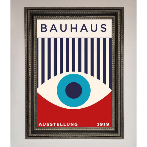 Bauhaus Red And Blue Eye Framed Wall Art - A3 (29.7 x 42 cm) / Ornate Silver Black - Framed Print