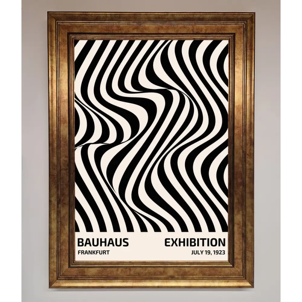 Bauhaus Wavy Black Lines Framed Poster - A3 (29.7 x 42 cm) / Bronze - Framed Print