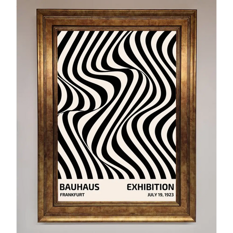 Bauhaus Wavy Black Lines Framed Poster - A3 (29.7 x 42 cm) / Bronze - Framed Print