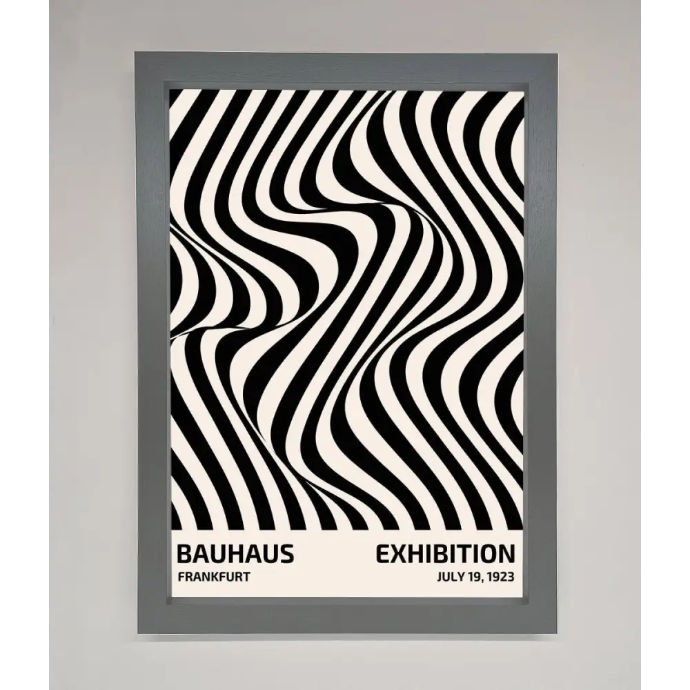 Bauhaus Wavy Black Lines Framed Poster - A3 (29.7 x 42 cm) / Dark Grey - Framed Print