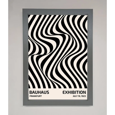 Bauhaus Wavy Black Lines Framed Poster - A3 (29.7 x 42 cm) / Dark Grey - Framed Print