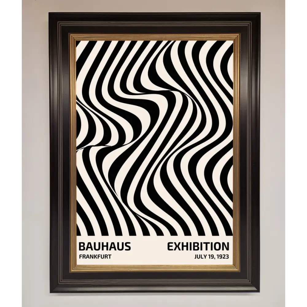 Bauhaus Wavy Black Lines Framed Poster - A3 (29.7 x 42 cm) / Black Gold - Framed Print