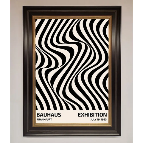 Bauhaus Wavy Black Lines Framed Poster - A3 (29.7 x 42 cm) / Black Gold - Framed Print