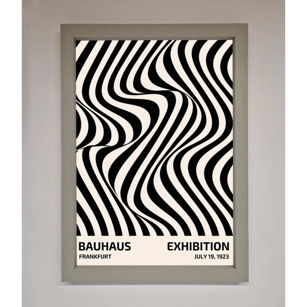 Bauhaus Wavy Black Lines Framed Poster - A3 (29.7 x 42 cm) / Grey - Framed Print
