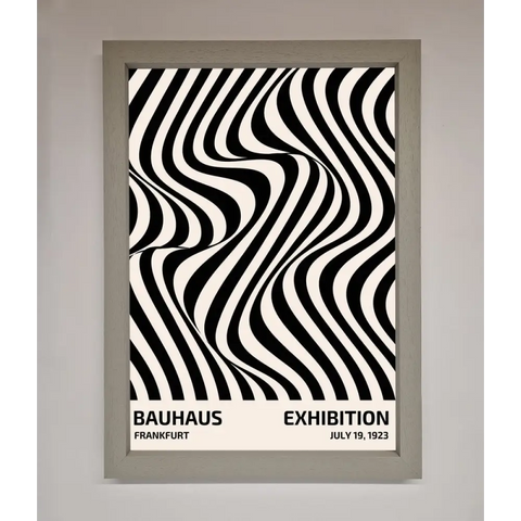 Bauhaus Wavy Black Lines Framed Poster - A3 (29.7 x 42 cm) / Grey - Framed Print