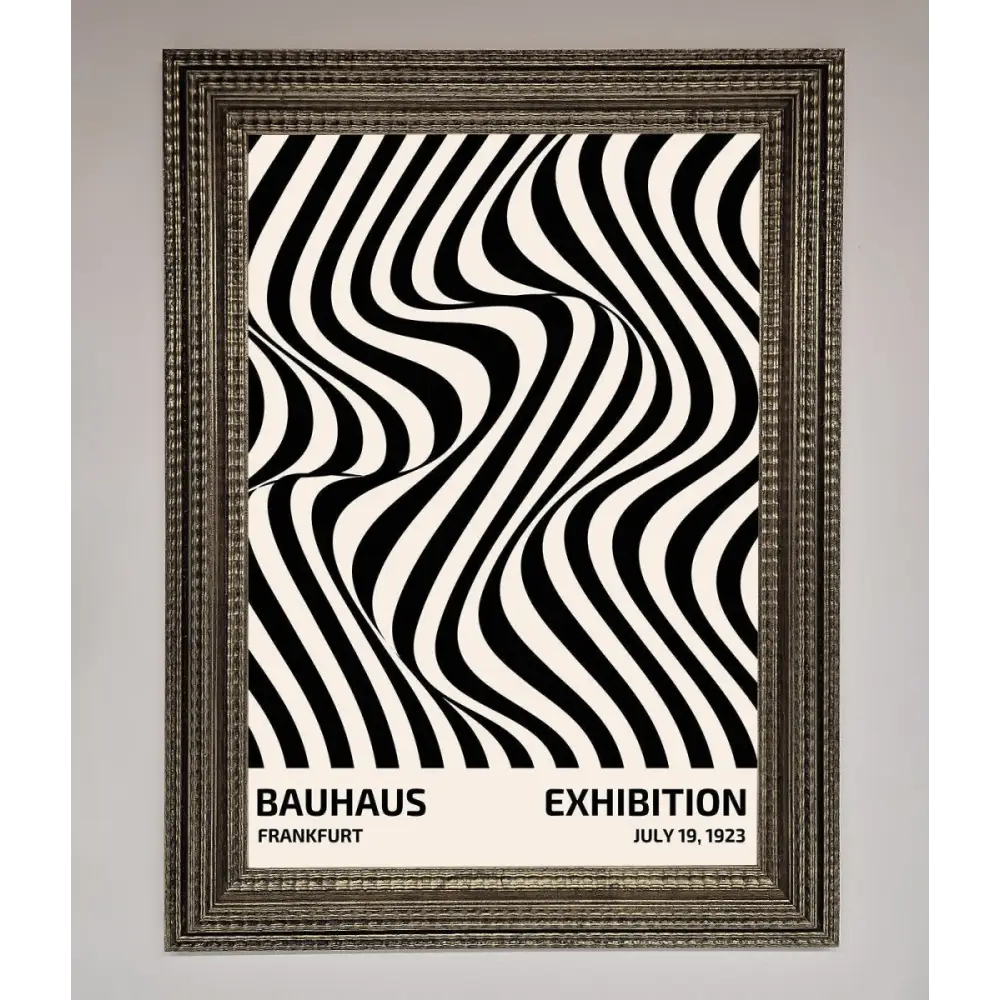Bauhaus Wavy Black Lines Framed Poster - A3 (29.7 x 42 cm) / Ornate Silver - Framed Print