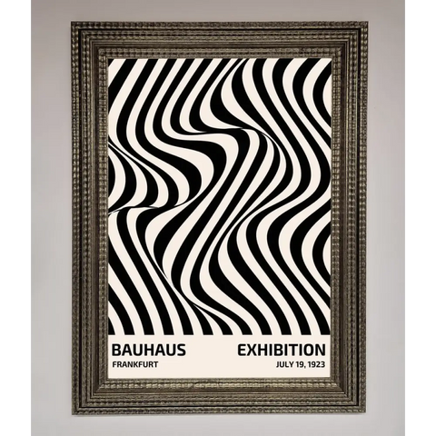 Bauhaus Wavy Black Lines Framed Poster - A3 (29.7 x 42 cm) / Ornate Silver - Framed Print