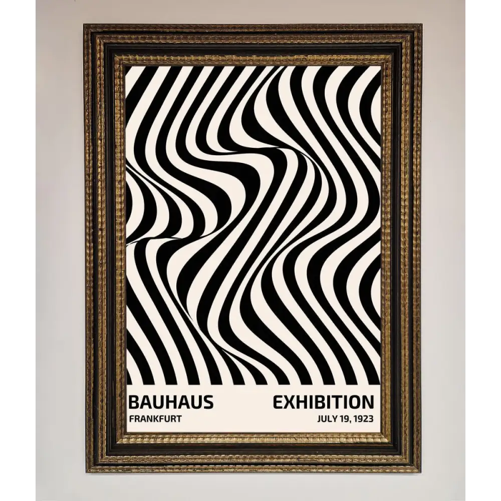 Bauhaus Wavy Black Lines Framed Poster - A3 (29.7 x 42 cm) / Ornate Gold Black - Framed Print