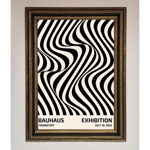 Bauhaus Wavy Black Lines Framed Poster - A3 (29.7 x 42 cm) / Ornate Gold Black - Framed Print