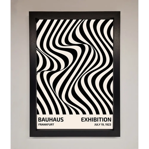 Bauhaus Wavy Black Lines Framed Poster - A3 (29.7 x 42 cm) / Black - Framed Print