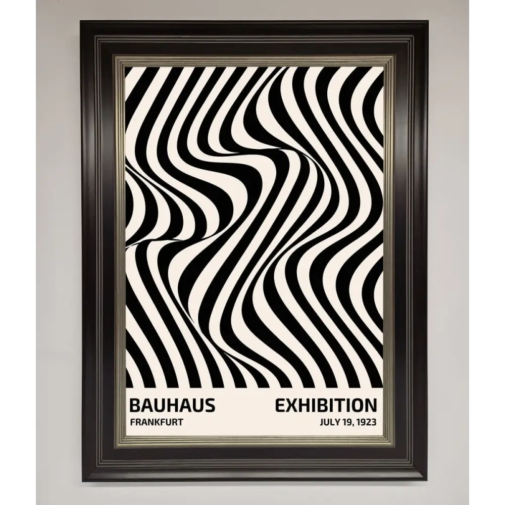Bauhaus Wavy Black Lines Framed Poster - A3 (29.7 x 42 cm) / Black Silver - Framed Print