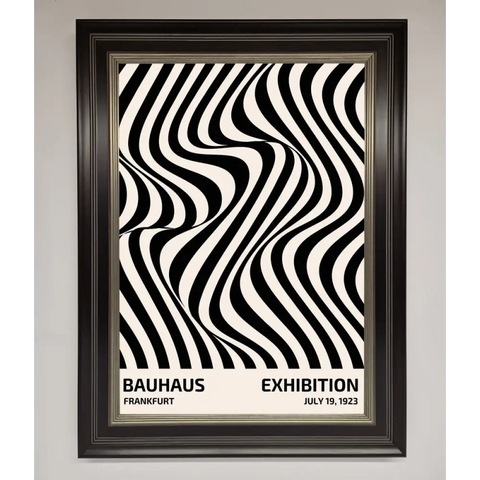Bauhaus Wavy Black Lines Framed Poster - A3 (29.7 x 42 cm) / Black Silver - Framed Print