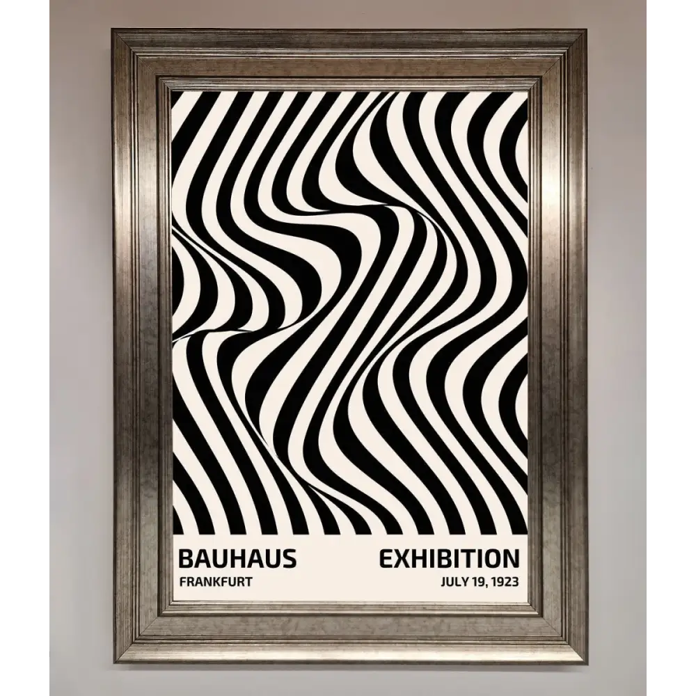 Bauhaus Wavy Black Lines Framed Poster - A3 (29.7 x 42 cm) / Silver - Framed Print