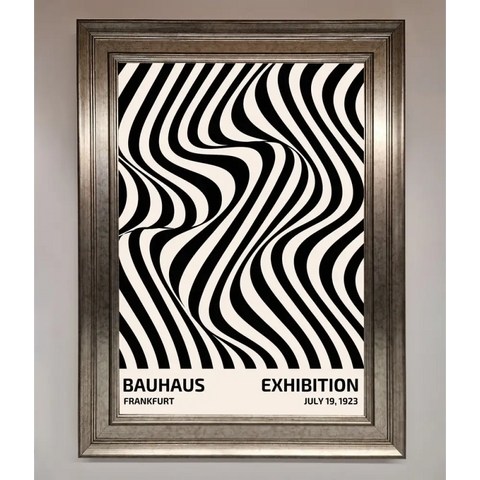 Bauhaus Wavy Black Lines Framed Poster - A3 (29.7 x 42 cm) / Silver - Framed Print