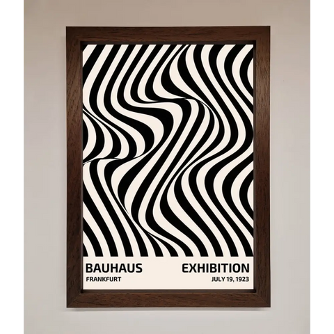 Bauhaus Wavy Black Lines Framed Poster - A3 (29.7 x 42 cm) / Walnut - Framed Print